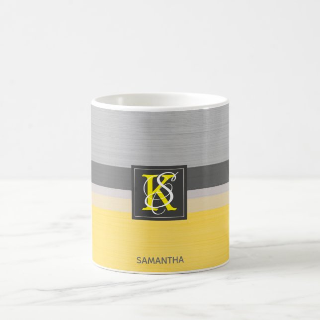 Mug Simple deux tons jaune et gris Initiales Monogramm (Centre)
