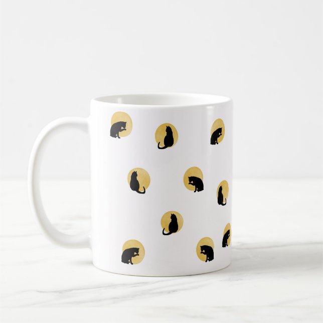 Mug Simple élégant Chat Silhouette Cercles dorés Blanc (Gauche)