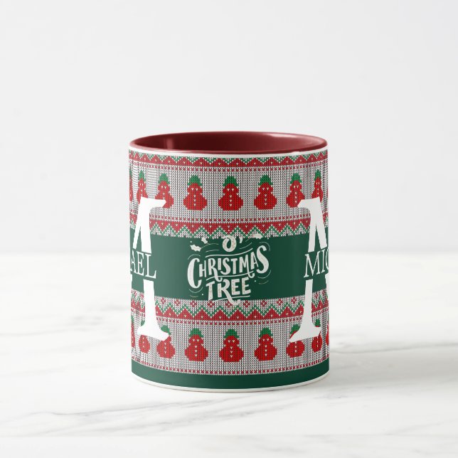 Mug Simple Élégant Monogramme Moderne Noël vacances  (Centre)