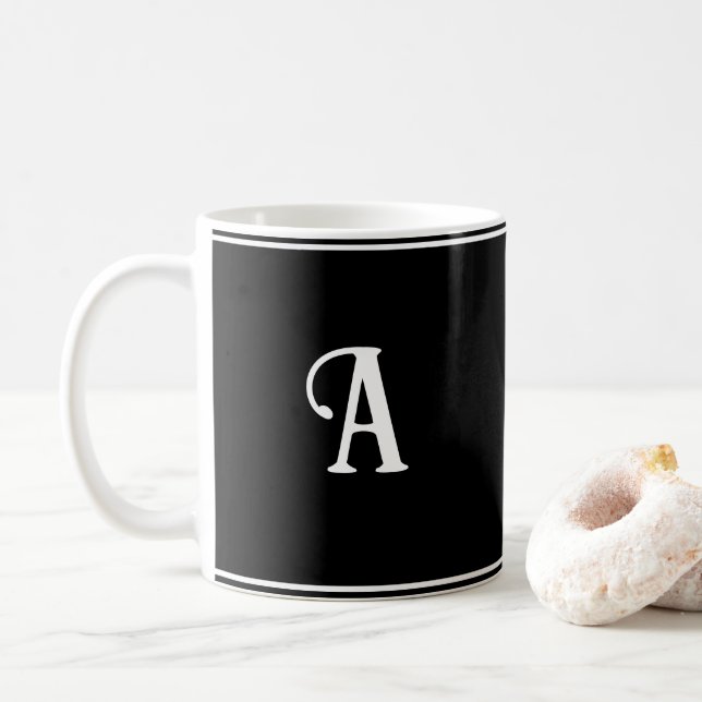 Mug Simple et élégant Noir et Blanc Personnalisé initi (Avec donut)