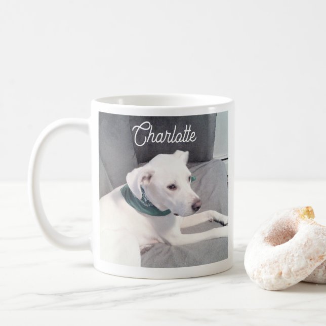 Mug Simple et joli chien blanc photo ajouter un nom à (Avec donut)