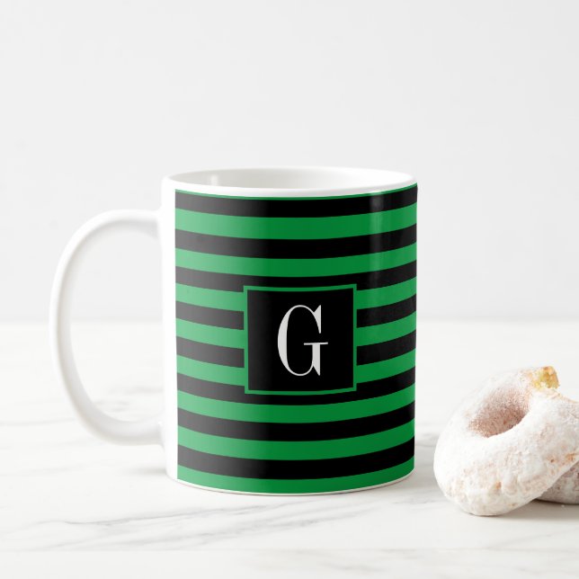 Mug Simple Fête des pères verte à rayures Cadeau initi (Avec donut)
