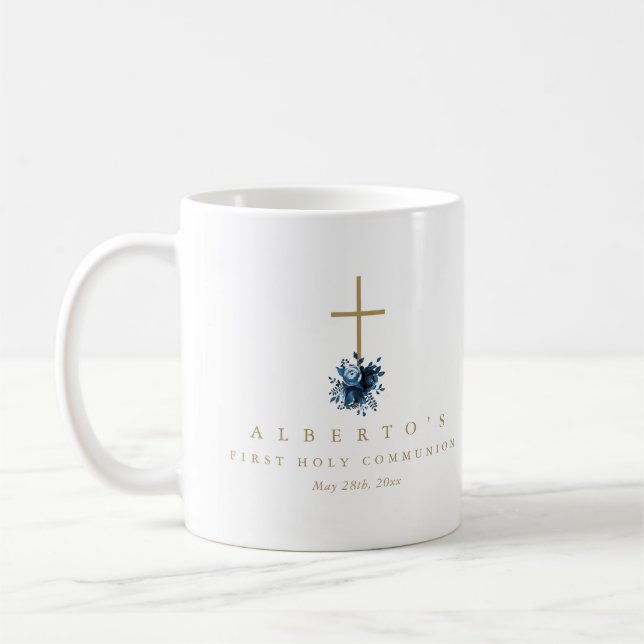 Mug Simple Floral Croix Catholique Première Communion  (Gauche)