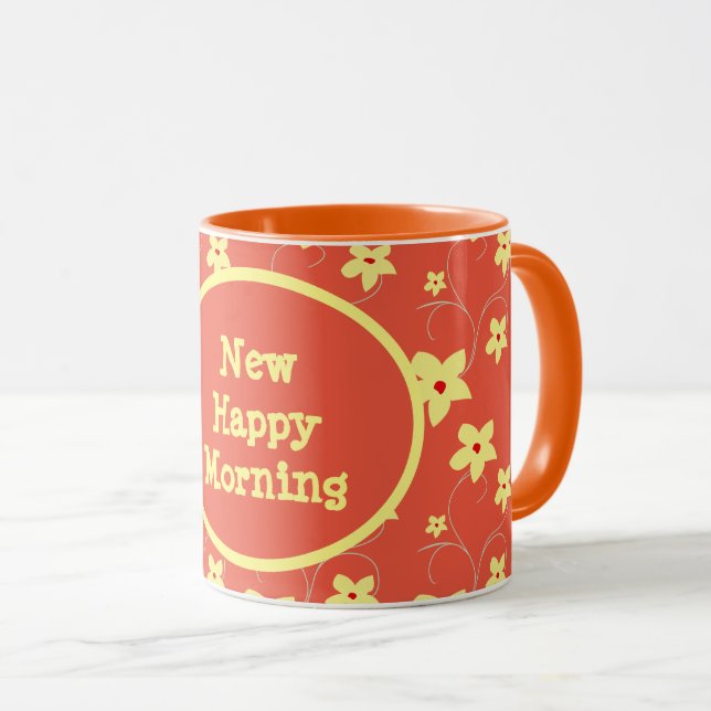 Mug Simple Floral Jaune et Orange Joyeux Matin (Devant droit)