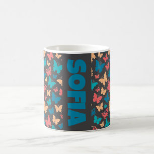 Mug Simple gris turguoise beige papillon nom motif