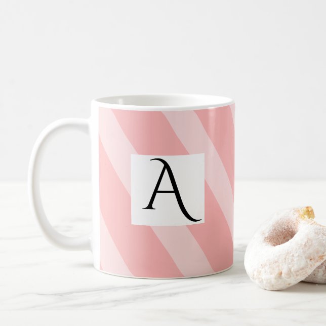 Mug Simple Light Pink Single Initial Wide Stripes (Avec donut)