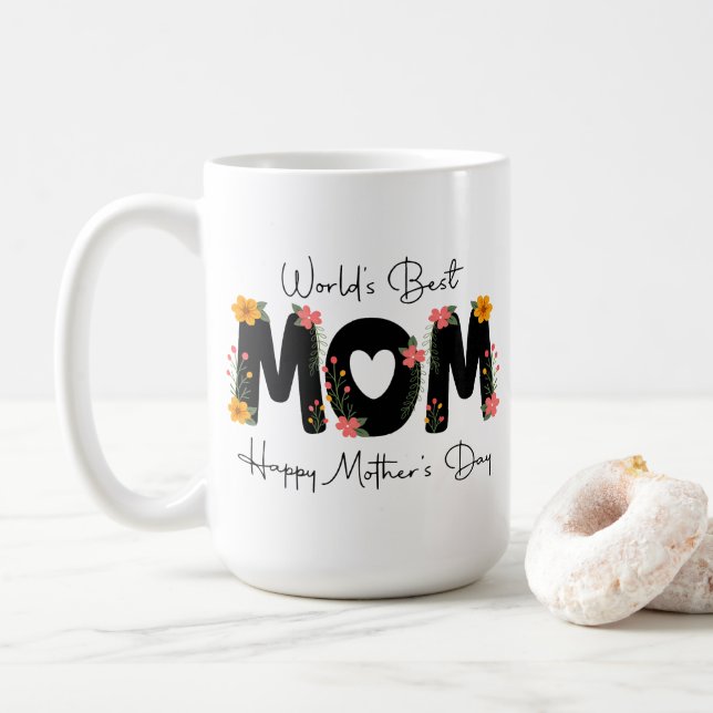 Mug Simple Meilleure Maman du Monde Calligraphie pour  (Avec donut)
