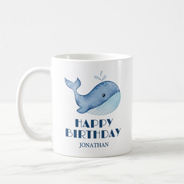 Mug Simple mignonne Baleine Bleu Mer Joyeux Anniversai (Gauche)