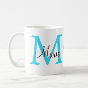 Mug simple minimum jour mère bleu monogramme rose nom