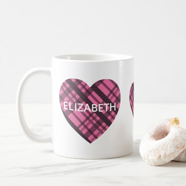 Mug Simple Moderne Cute Rose Plaid Hearts Girl Nom (Avec donut)