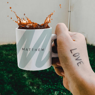 Mug Simple moderne initial et nom Sage vert & blanc