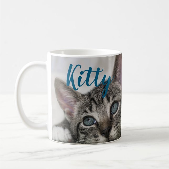 Mug Simple Moderne Personnalisé Nom et Photo de Chat  (Gauche)