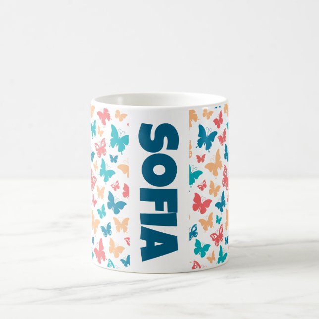 Mug Simple motif papillon turquoise blanc nom (Centre)