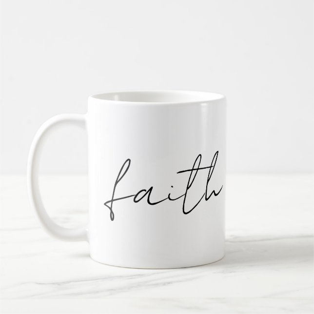 Mug Simple Noir Blanc Main Écrite Faith Art (Gauche)