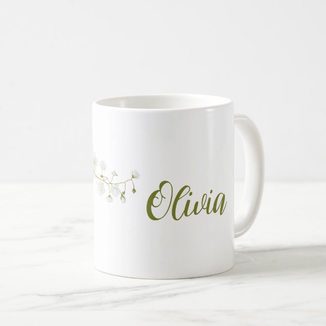 Mug Simple Olivia nom blanc roses élégantes (Devant droit)