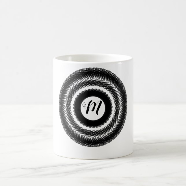 Mug simple personnalisé BLACK mandala monogramme ajout (Centre)