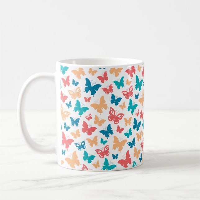 Mug Simple Pink turguoise white Butterfly pattern (Gauche)
