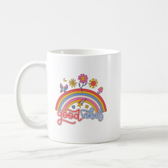 Mug Simple Positivité Jouer Retro Rainbow Flower (Gauche)