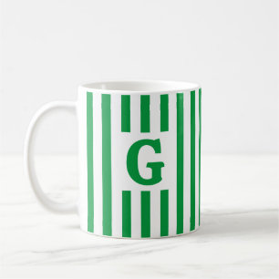 Mug Simple rayure vert et blanc Noël initial