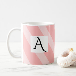 Mug Simple Rayures Larges Initiale Unique Rose Clair