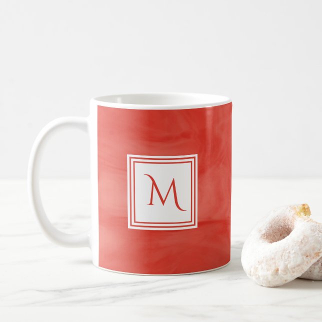 Mug Simple rouge orange subtil marbre moderne Monogram (Avec donut)