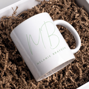 Mug Simple Sage Vert Minimaliste Deux Monogrammes Nom