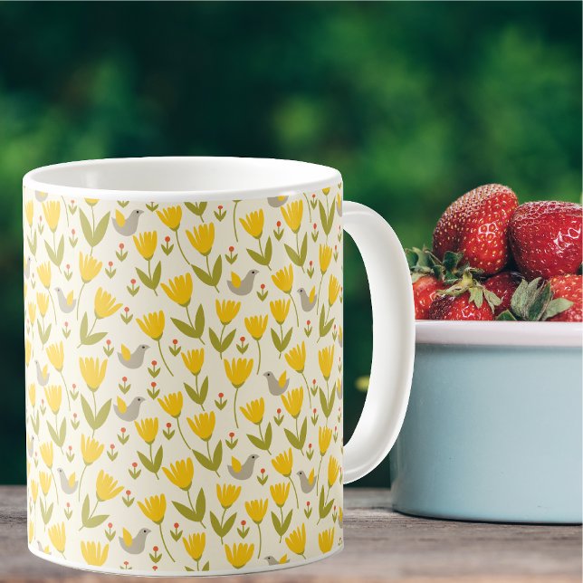 Mug Simple Scandinavian Flowers and Birds Pattern (Créateur téléchargé)
