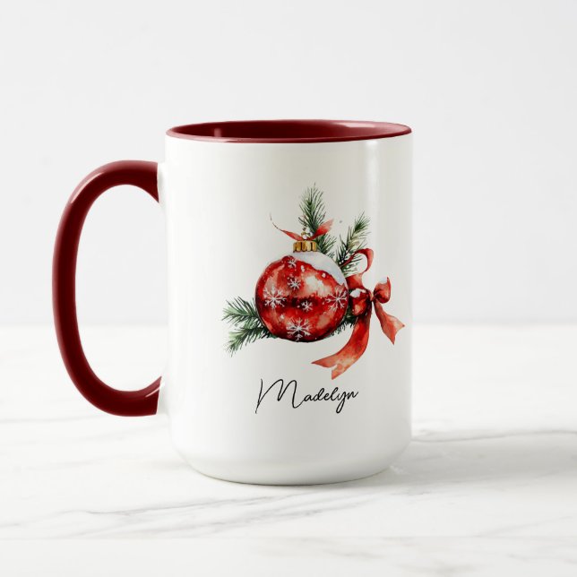 Mug Simple Script Aquarelle Ornement de Noël (Gauche)