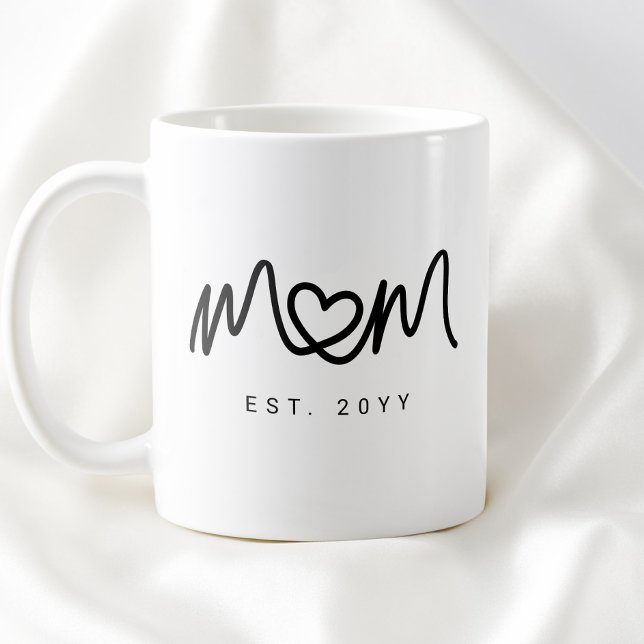 Mug Simple Script Cœur Noir Nouvelle Maman Établie Est (Simple Black Script Heart New Mom Established Est Coffee Mug)