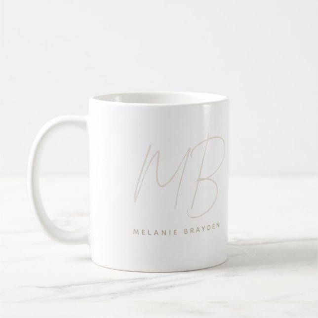 Mug Simple Taupe Minimaliste Deux Nom Monogramme (Gauche)