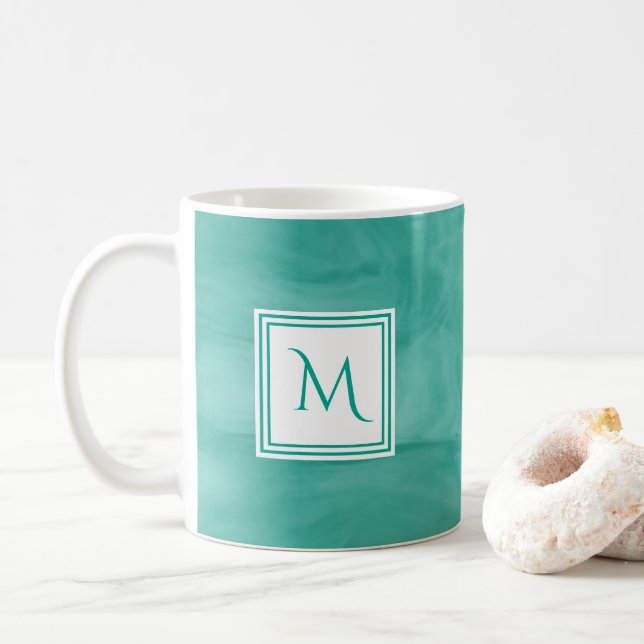 Mug Simple Turquoise Vert subtil marbre Moderne Monogr (Avec donut)