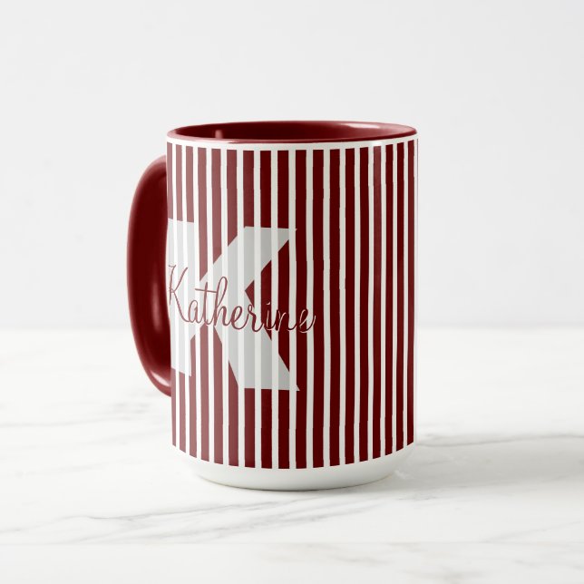Mug Simples bandes rouge foncé/blanc Nom du Motif init (Devant gauche)