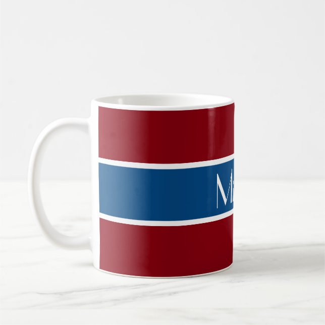 Mug Simply Stripes bleu foncé + votre backgr. & Nom (Gauche)
