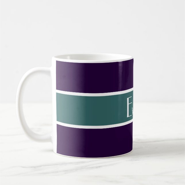Mug Simply Stripes vert océan + votre backgr. & Nom (Gauche)
