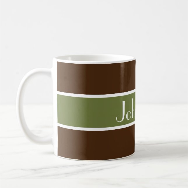 Mug Simply Stripes vert olive + votre dos. & Nom (Gauche)