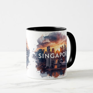 Mug Singapore city retro watercolor Skyline