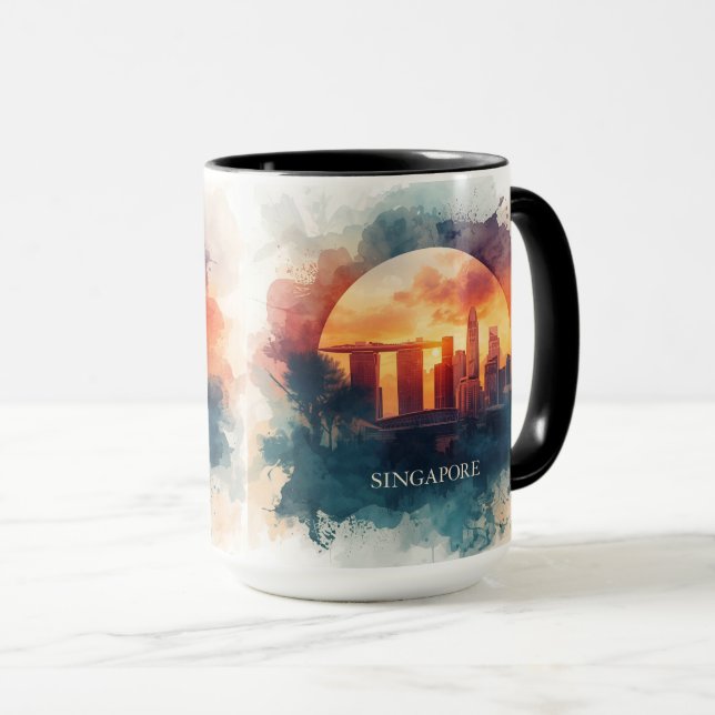 Mug Singapore city retro watercolor Skyline (Devant droit)
