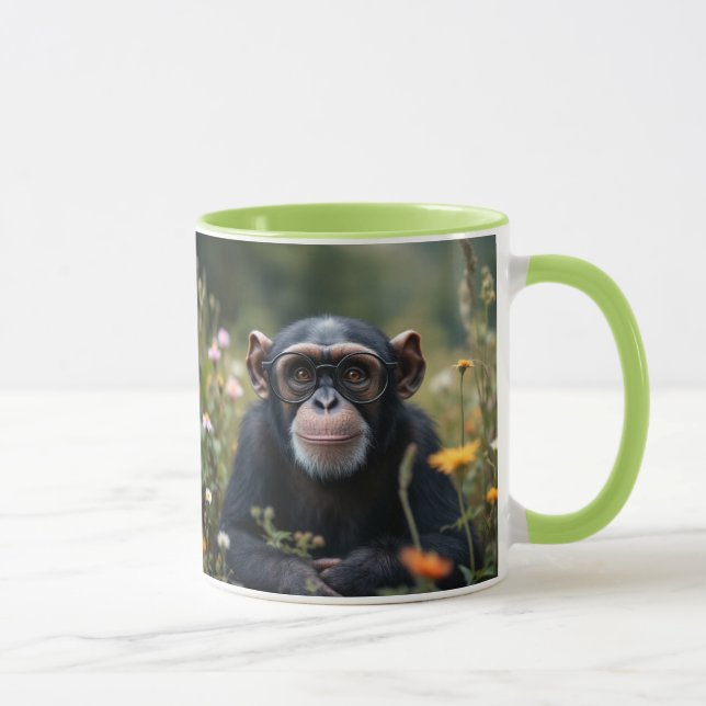 Mug Singe à lunettes dans un champ fleuri. (Droite)