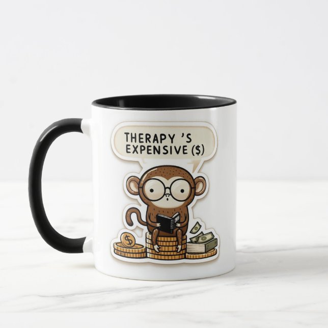 Mug Singe astucieux - "La thérapie coûte cher" drôle (Gauche)