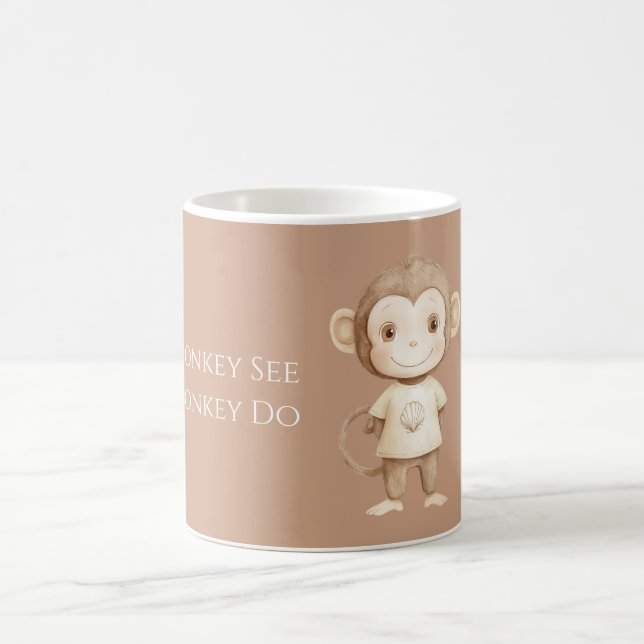 Mug Singe Brun Crème Singe Voir Singe Faire (Centre)
