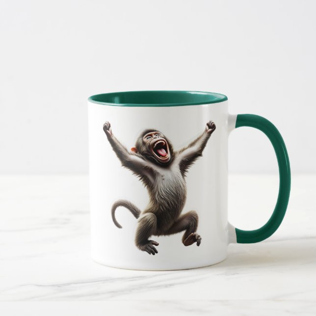 Mug Singe excité levant les bras . (Droite)