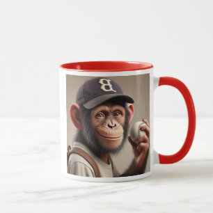 Mug Singe joueur de baseball avec casquette et balle.