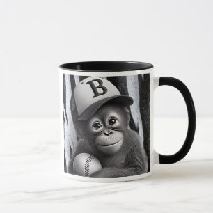 Mug Singe joueur de baseball avec casquette et balle.