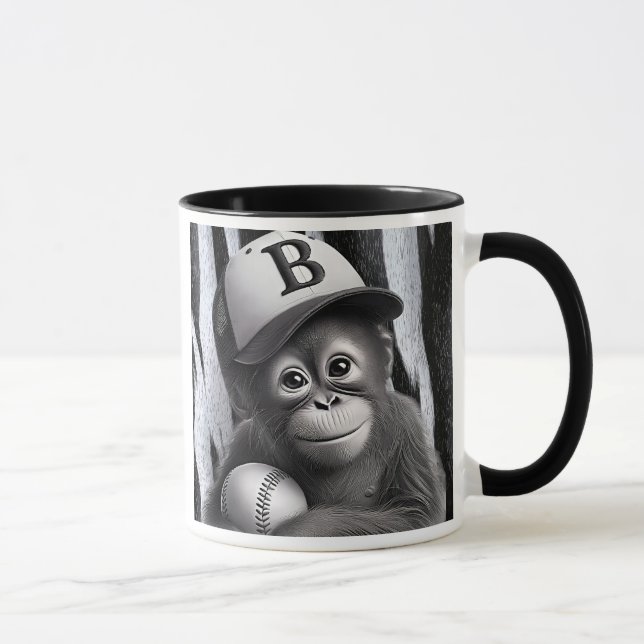 Mug Singe joueur de baseball avec casquette et balle. (Droite)