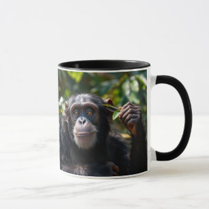 Mug Singe malin avec une feuille.