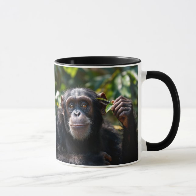 Mug Singe malin avec une feuille. (Droite)