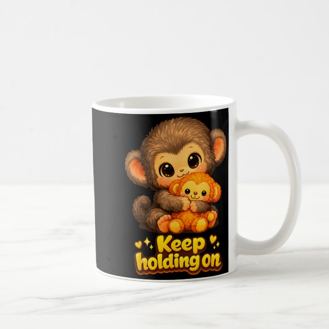 Mug Singe poing avec ours en peluche câlinant continue (Droite)