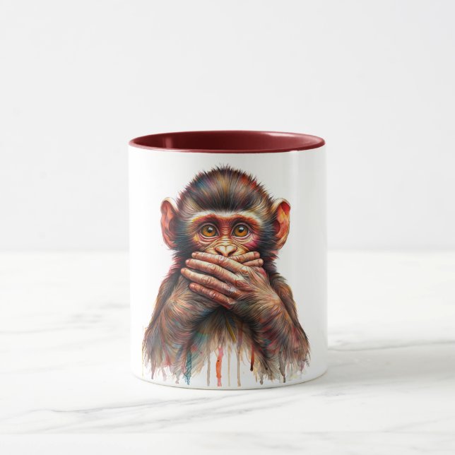 Mug Singe Speak No Evil Art Aquarelle (Centre)