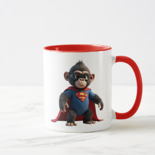 Mug Singe super-héros avec cape rouge et costume.