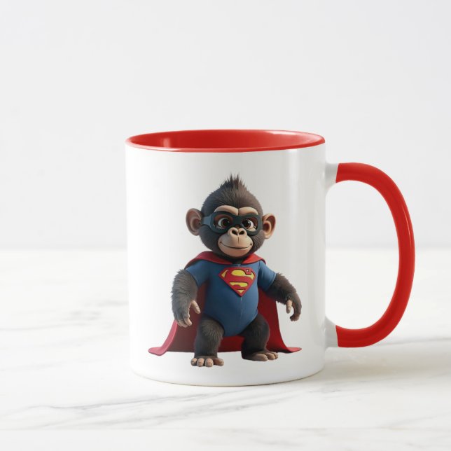 Mug Singe super-héros avec cape rouge et costume. (Droite)